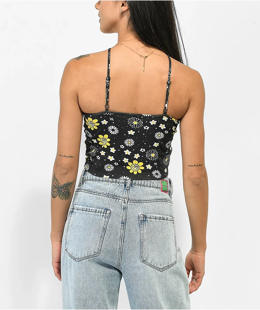 Your Highness Flower Shower Black Halter Tank Top