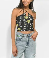 Your Highness Flower Shower Black Halter Tank Top