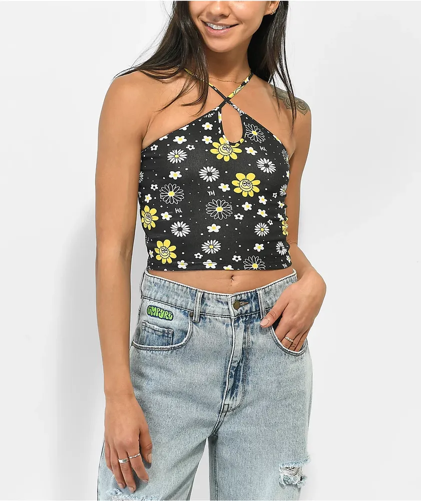 Hollister, Tops, Womens Hollister Floral Crop Top Criss Cross Back