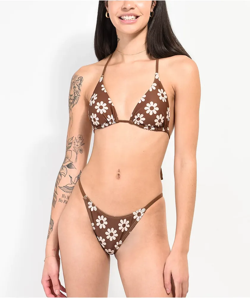 Your Highness Hazy Daisy Brown High Leg Bikini Bottom