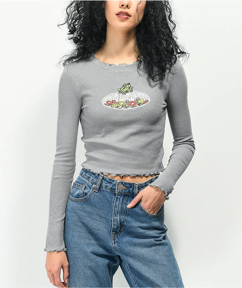 Your Highness Scheming Waffles Grey Crop Long Sleeve T-Shirt