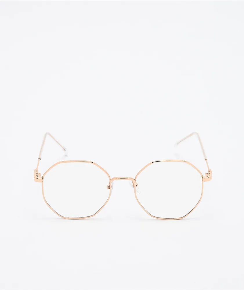 Zeb Gold & Clear Hexagon Sunglasses
