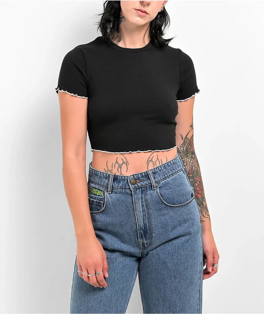 Women's Lettuce Hem Crop Top | Olive