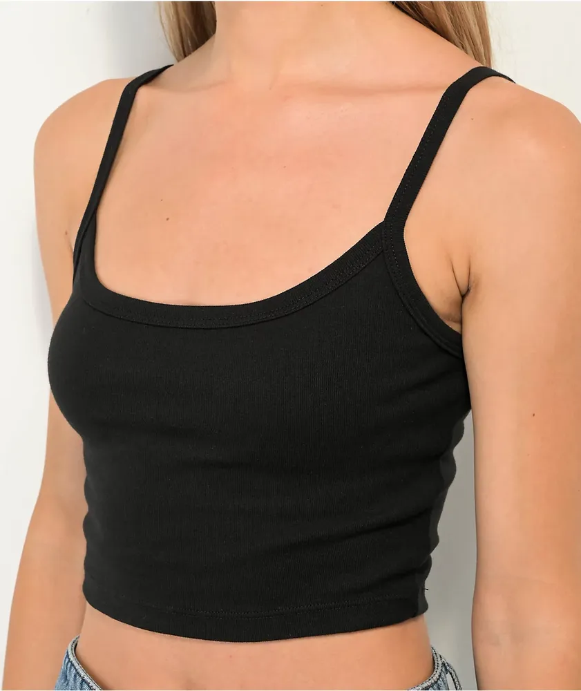 Zine Baby Rib Black Crop Tank Top