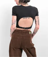 Zine Brianna Black Buckle Crop T-Shirt