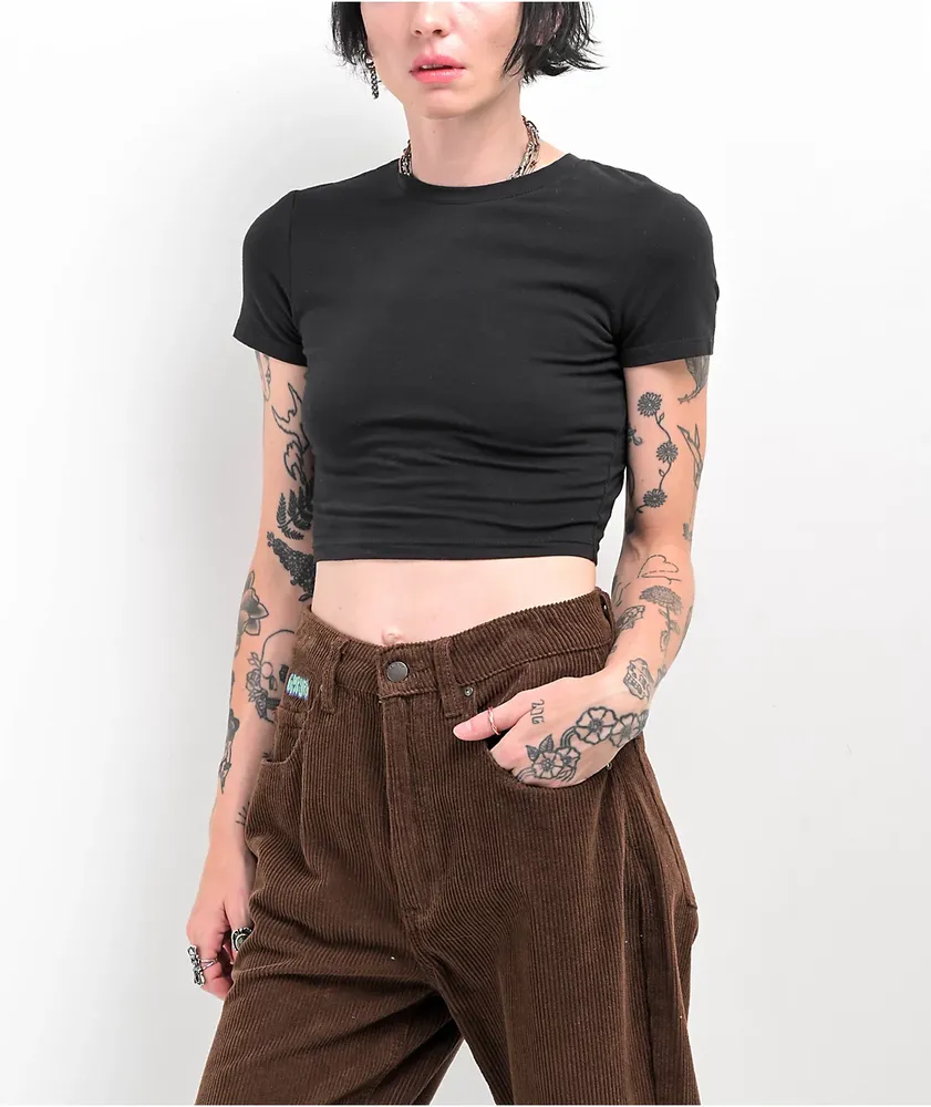 Zine Brianna Black Buckle Crop T-Shirt