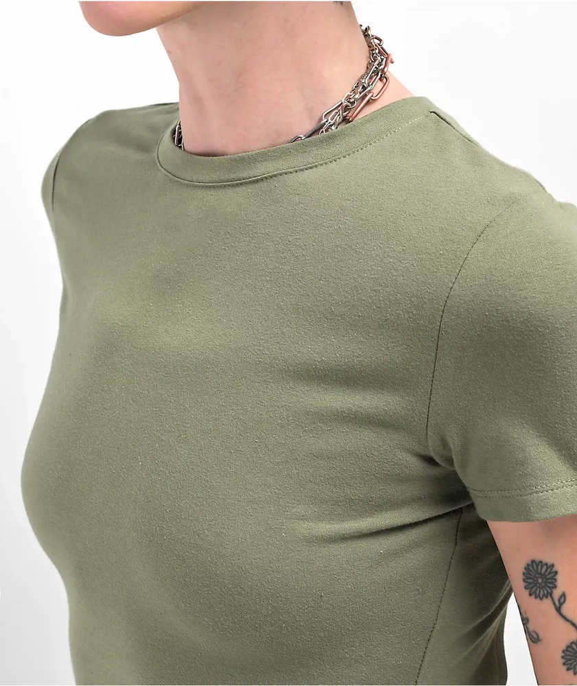 Zine Brianna Green Buckle Crop T-Shirt