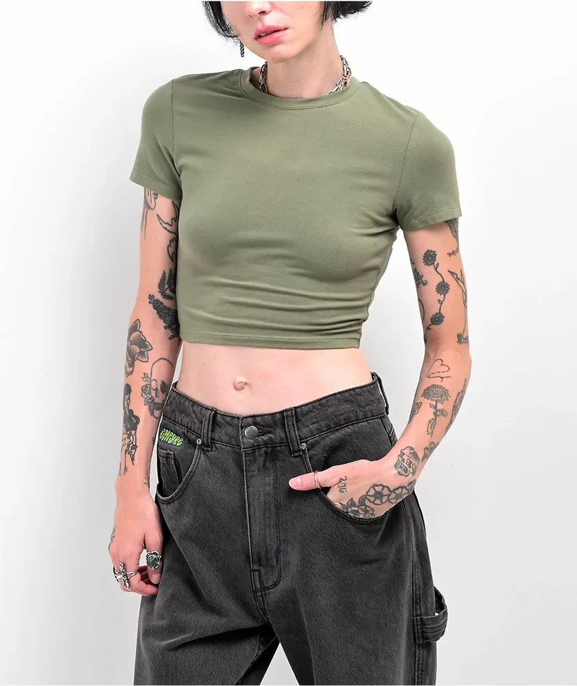 Hot Topic Thorn & Fable Green Lace Ruched Girls Crop Long-Sleeve