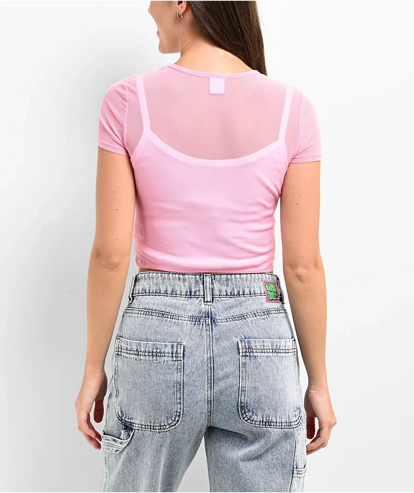 Zine Cashie Pink Mesh Crop T-Shirt