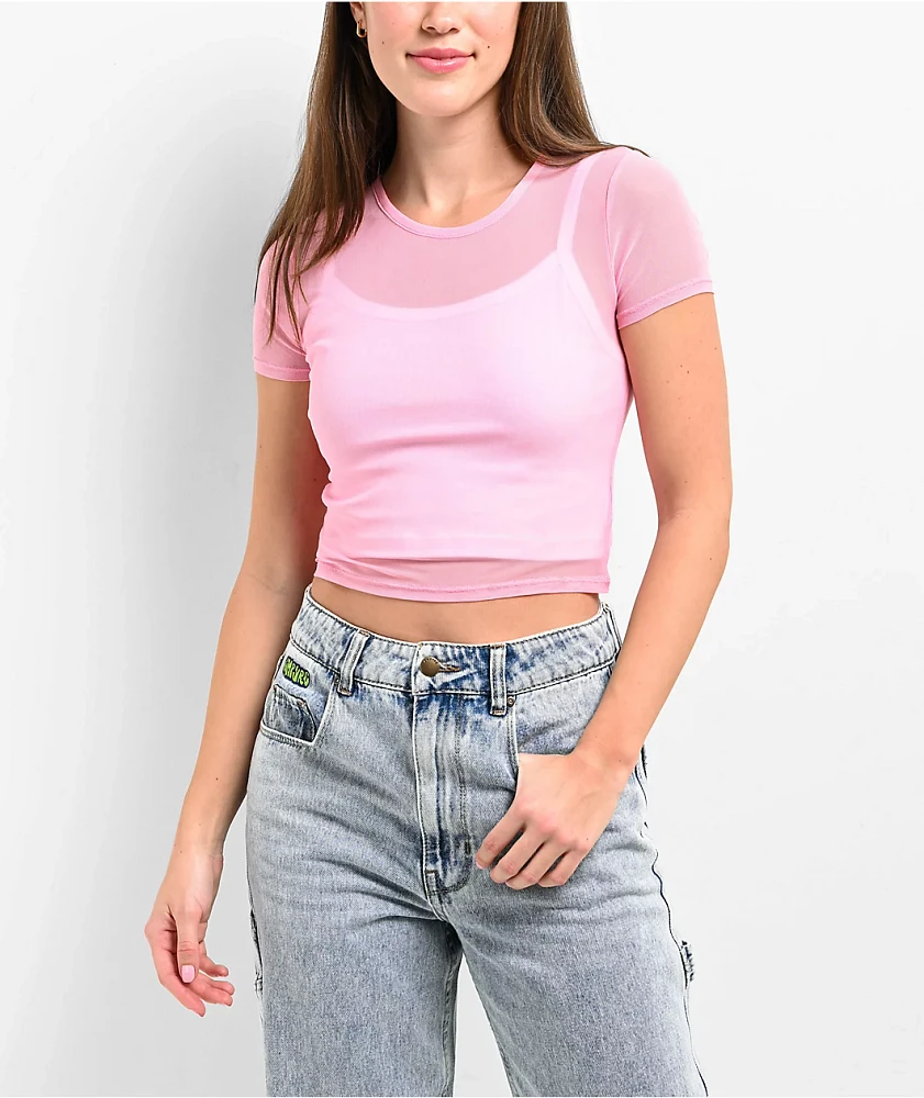 Zine Cashie Pink Mesh Crop T-Shirt