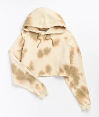 Zine Ellis Cream & Tan Tie Dye Crop Hoodie