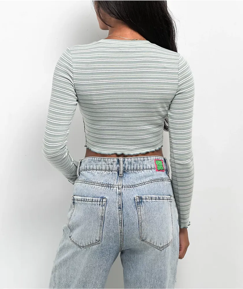 Zine Georgie Blue Stripe Long Sleeve Crop T-Shirt