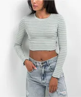 Zine Georgie Blue Stripe Long Sleeve Crop T-Shirt