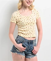 Zine Hannie Ditsy Floral Yellow Crop Henley T-Shirt