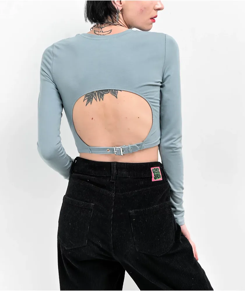 Zine Havanna Lead Buckle Long Sleeve Crop T-Shirt