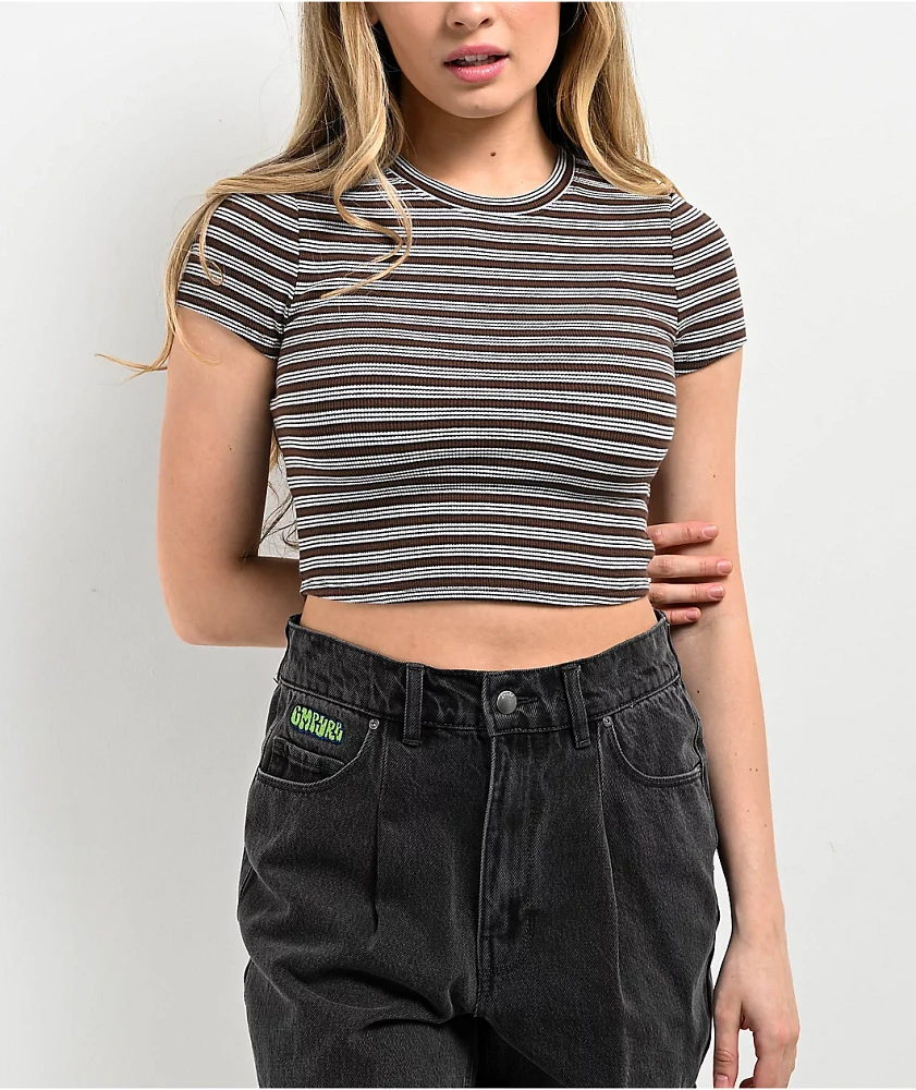 Zine Irina Blue & Brown Stripe Crop T-Shirt