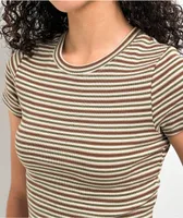 Zine Irina Green & Brown Crop Stripe T-Shirt