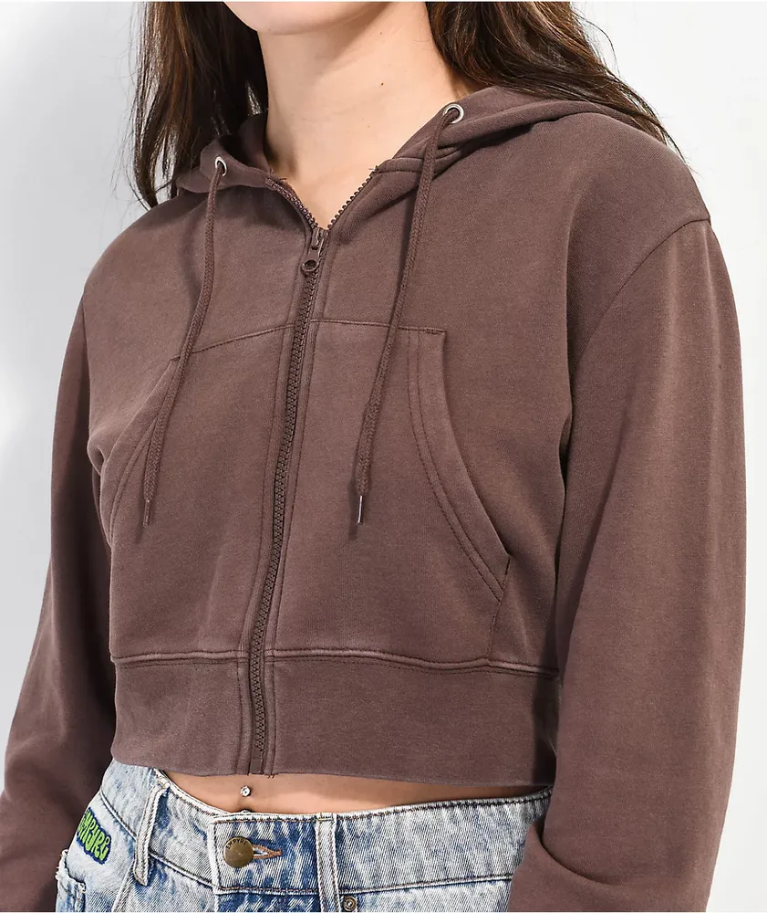 Zine Kya Brown Crop Zip Hoodie