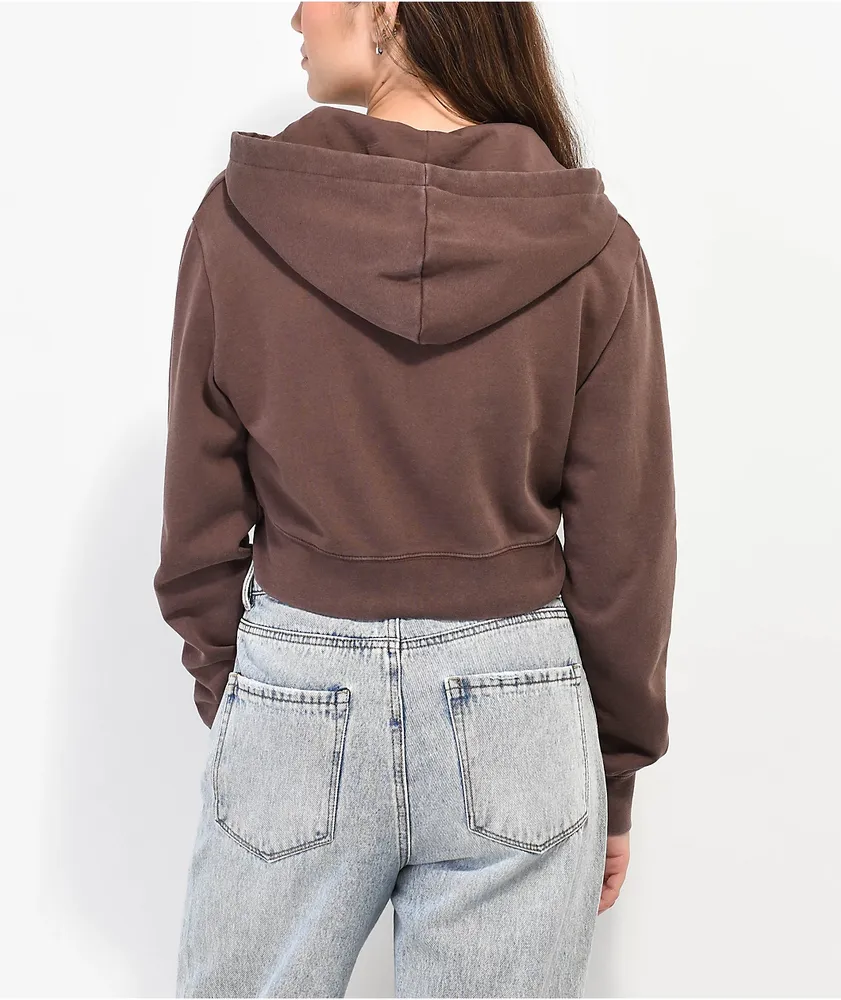 Zine Kya Brown Crop Zip Hoodie