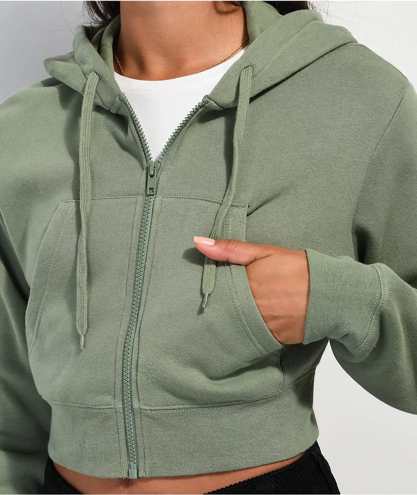 Zine Kya Green Crop Zip Hoodie