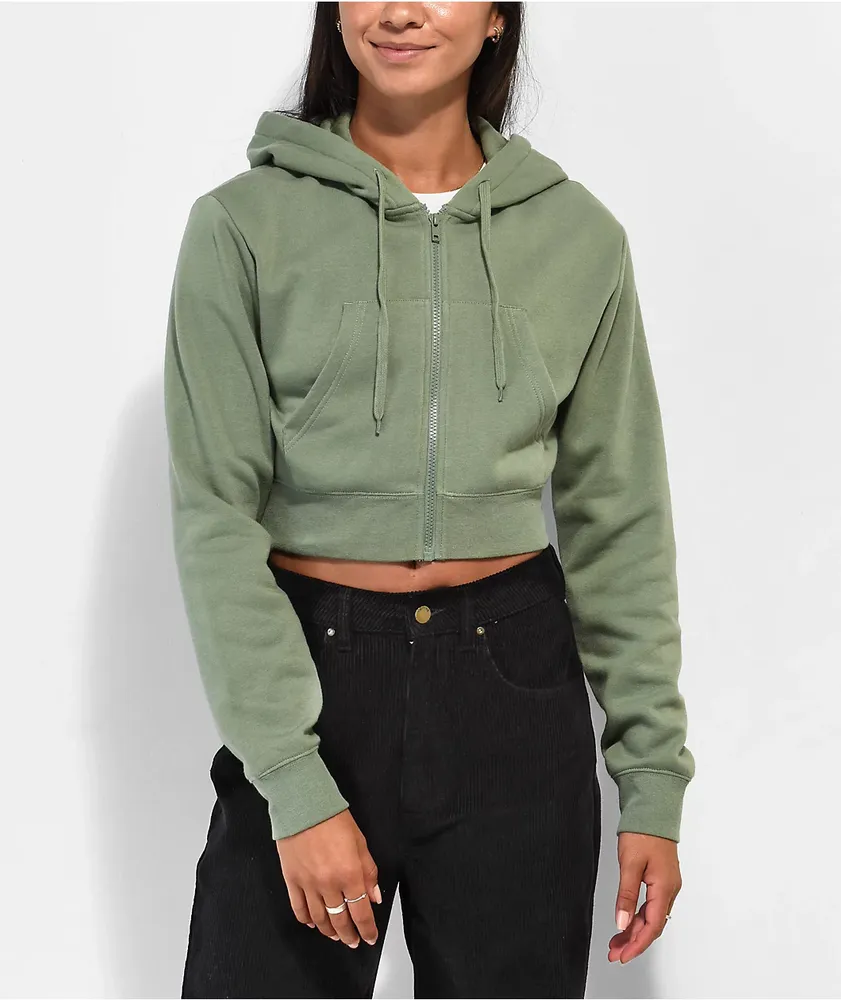 Zine Kya Green Crop Zip Hoodie