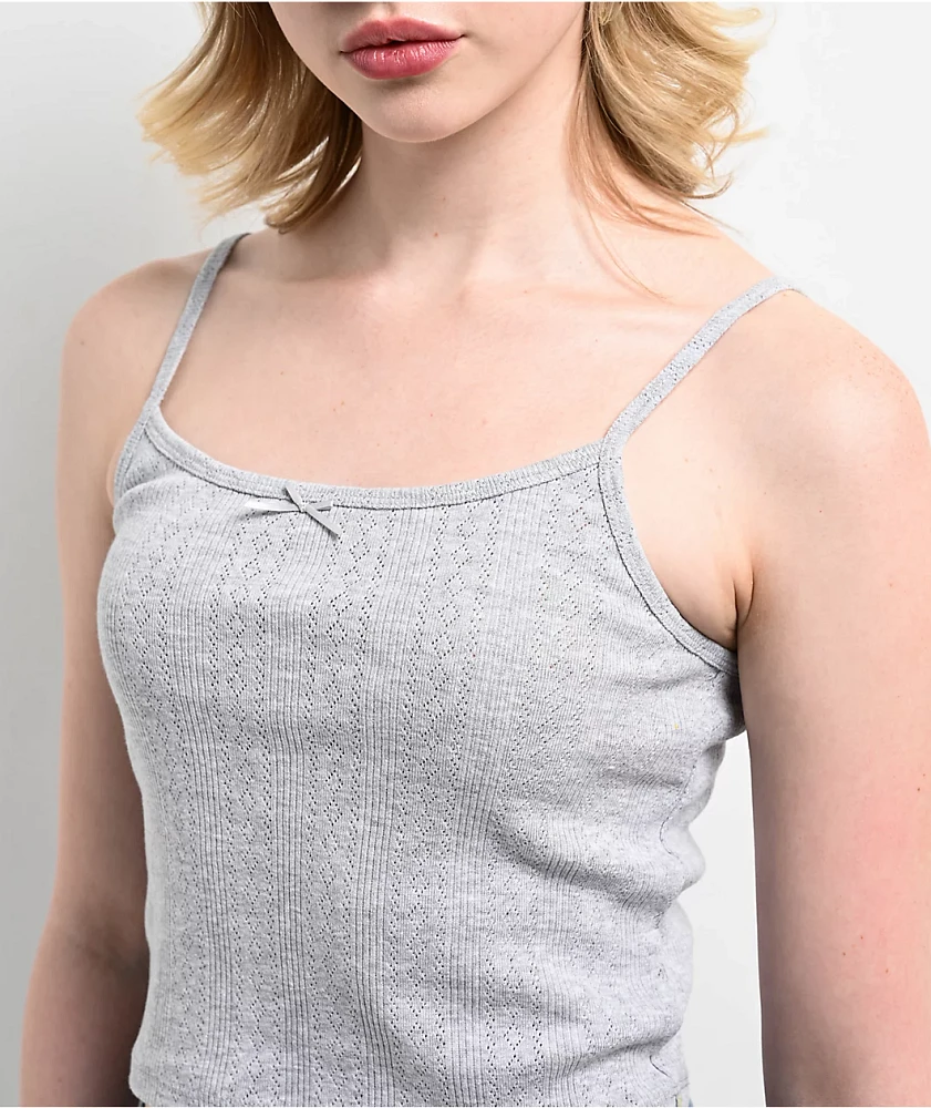 Zine Mary Pointelle Grey Crop Tank Top