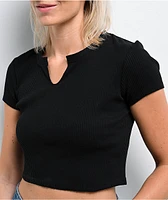 Zine Noreen Black Notched Crop T-Shirt