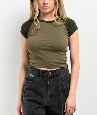 Zine Pammie Dark Green Raglan Crop T-Shirt
