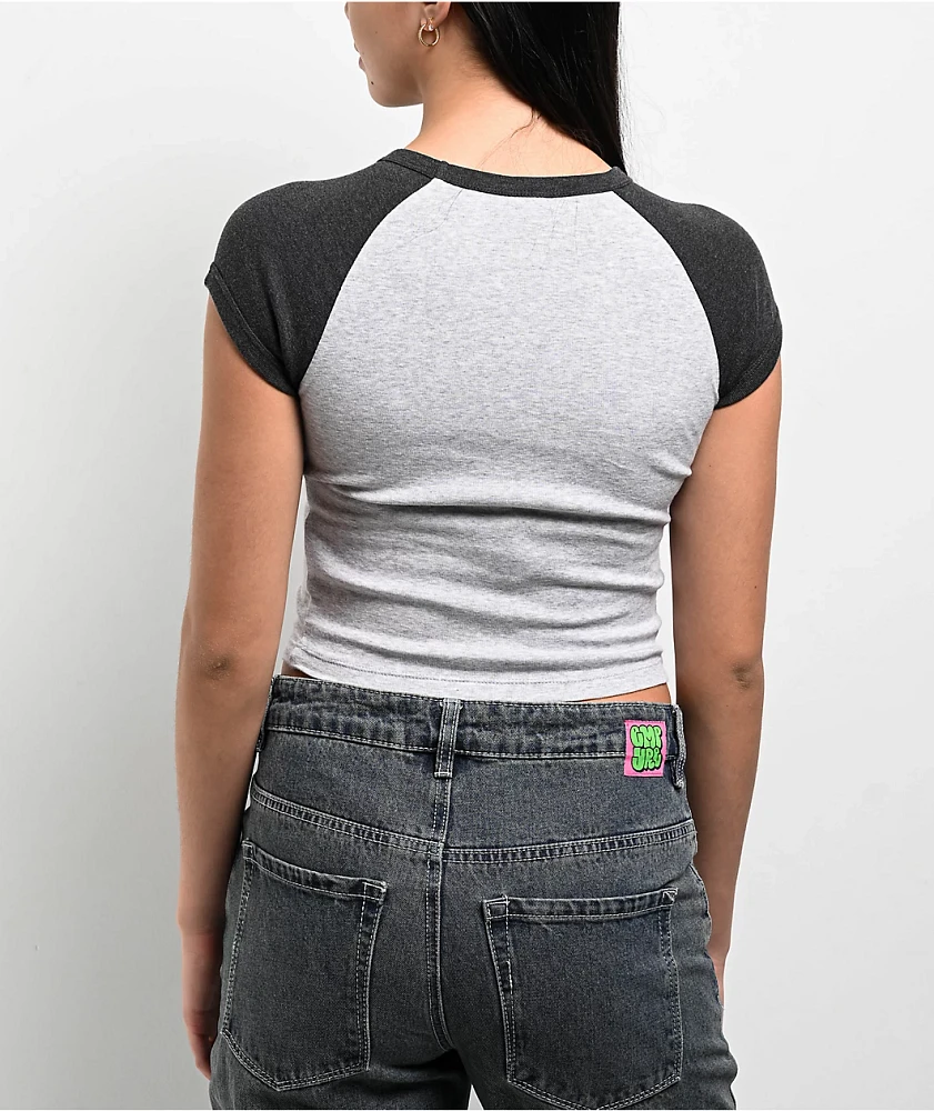 Zine Pammie Heather Grey & Black Crop Raglan T-Shirt