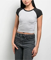 Zine Pammie Heather Grey & Black Crop Raglan T-Shirt