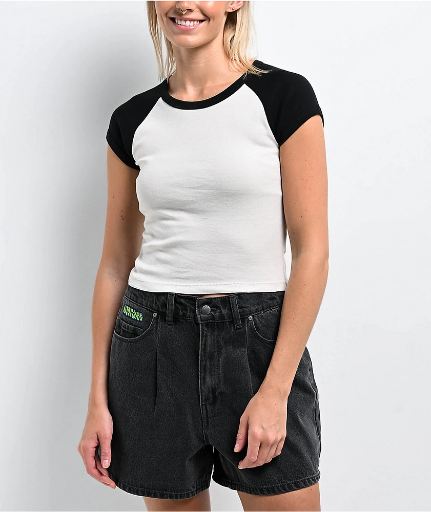 Zine Pammie Silver Birch & Black Crop Raglan T-Shirt