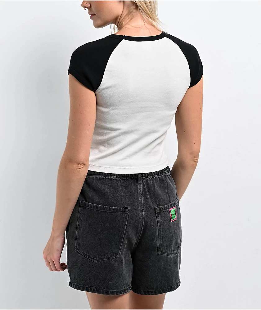 Zine Pammie White & Black Crop Raglan T-Shirt