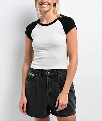 Zine Pammie White & Black Crop Raglan T-Shirt