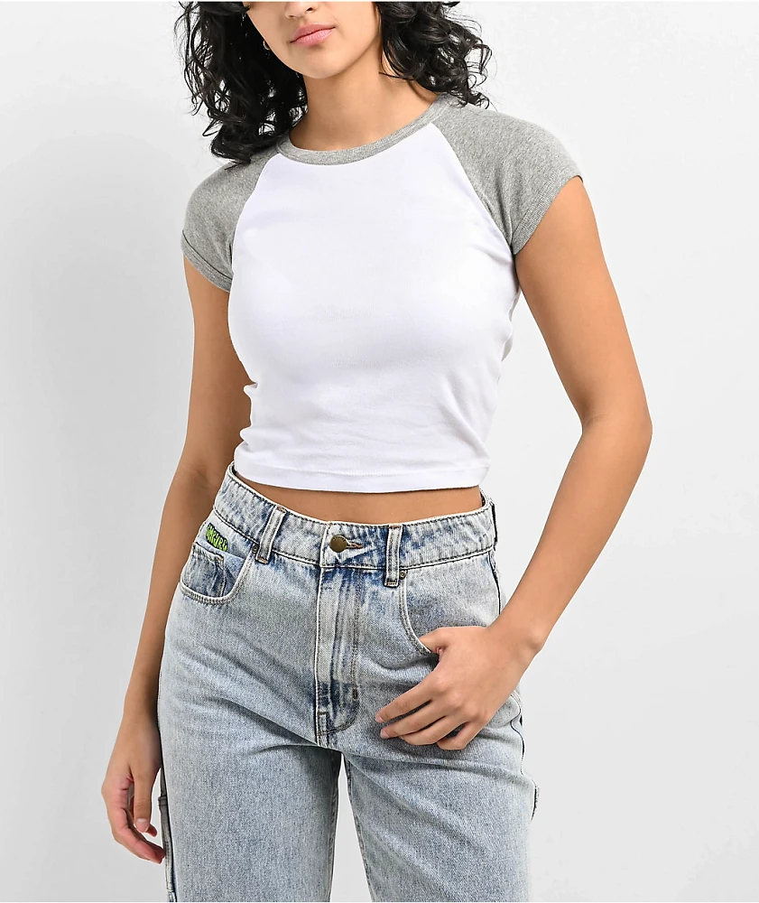 Zine Pammie White & Grey Raglan Crop T-Shirt