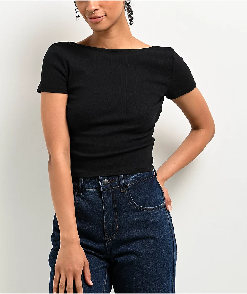 Zine Rita Black Open Back Crop T-Shirt