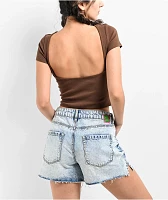 Zine Rita Brown Open Back Crop T-Shirt