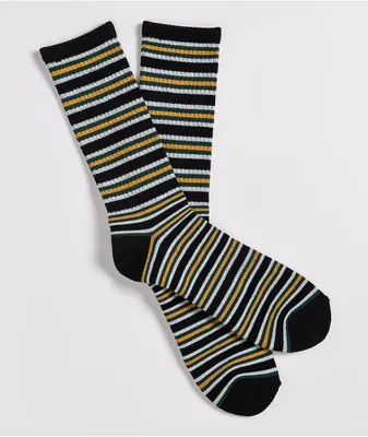 Zine Root White, Black & Gold Stripe Crew Socks