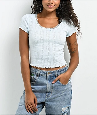 Zine Rosie Ice Blue Pointelle Crop T-Shirt