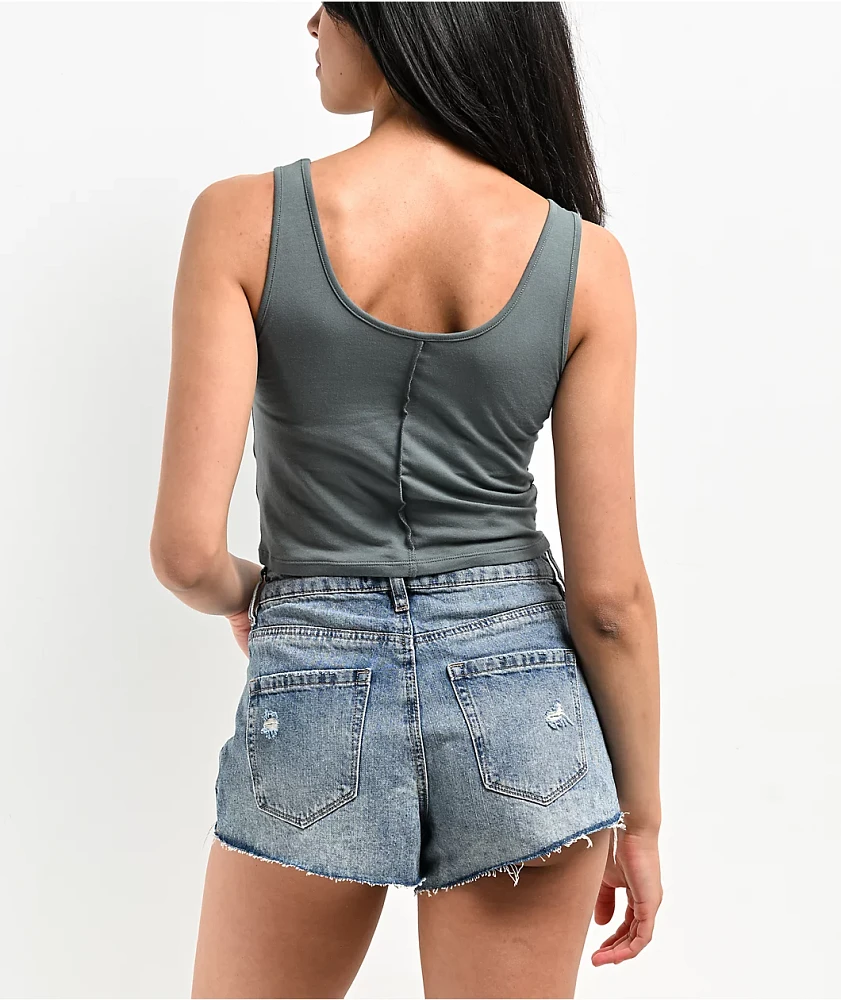 Zine Rowan Balsam Green Crop Tank Top