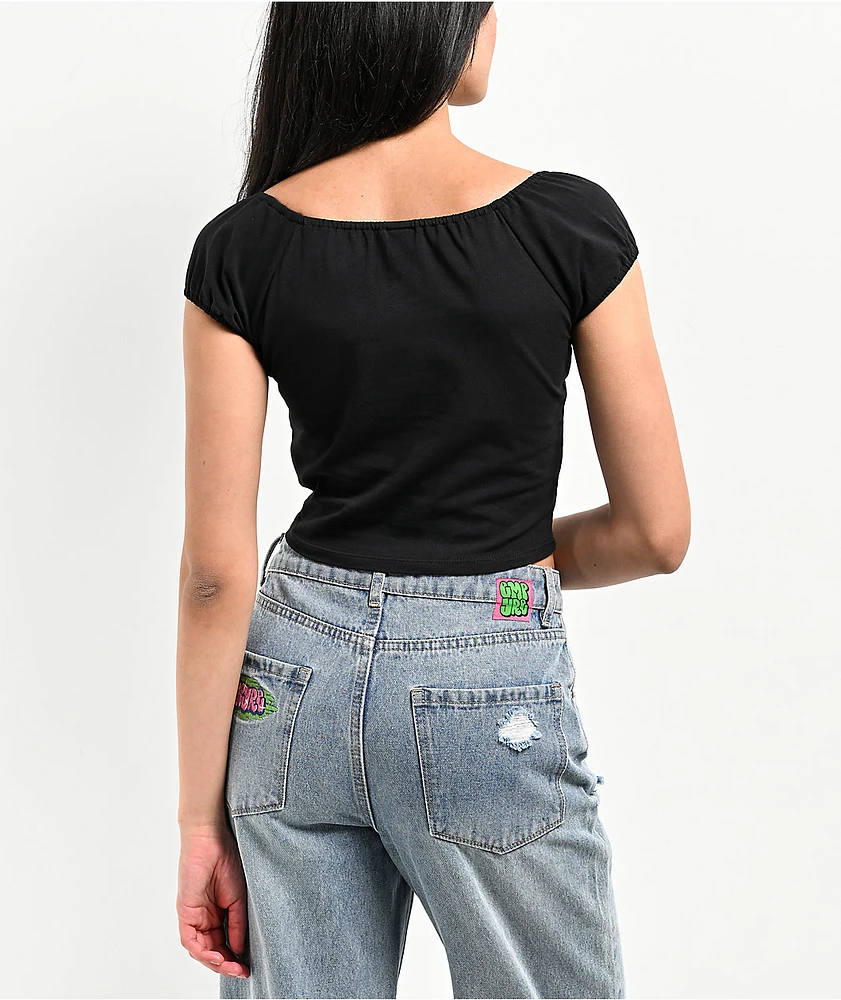 Zine Ruby Black Shirred Crop T-Shirt