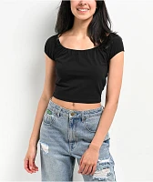 Zine Ruby Black Shirred Crop T-Shirt