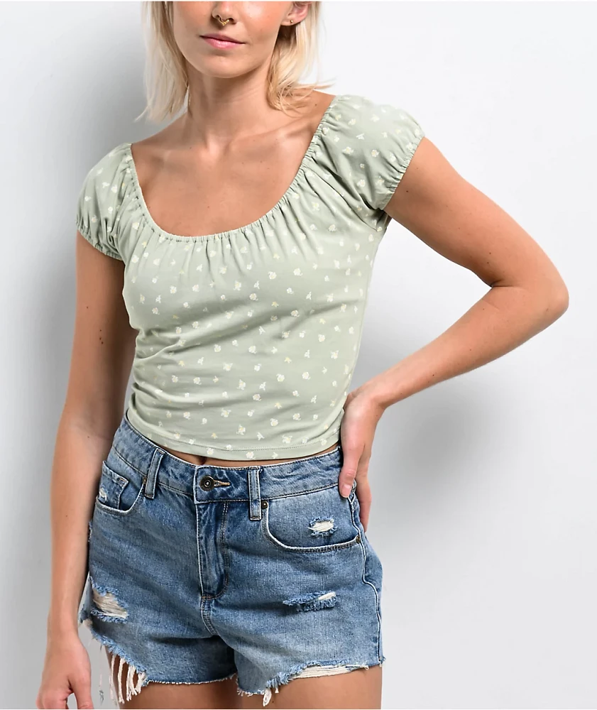 Zine Ruby Desert Sage Shirred Crop Top