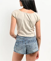 Zine Ruby Oyster Grey Shirred Crop Top