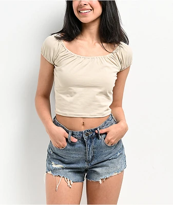 Zine Ruby Oyster Grey Shirred Crop Top