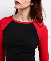 Zine Sam Red & Black Raglan Long Sleeve Crop T-Shirt