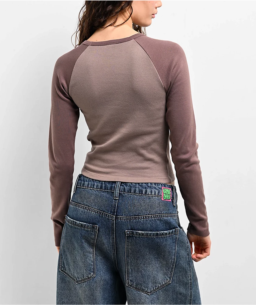 Zine Sam Taupe Raglan Long Sleeve Crop T-Shirt