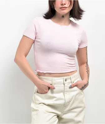 Zine Stacey Pink Lettuce Crop T-Shirt
