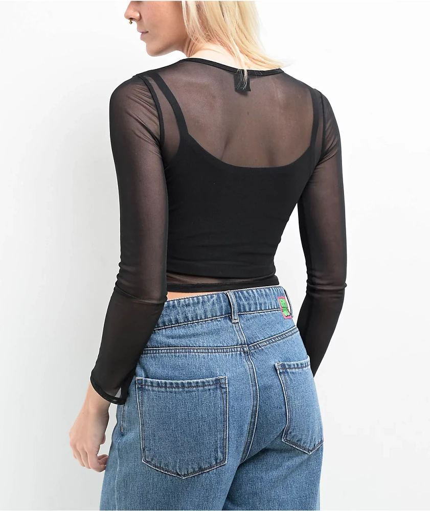 Zine Tashti Black Long Sleeve Mesh Top