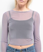 Zine Tashti Grey Long Sleeve Mesh Top