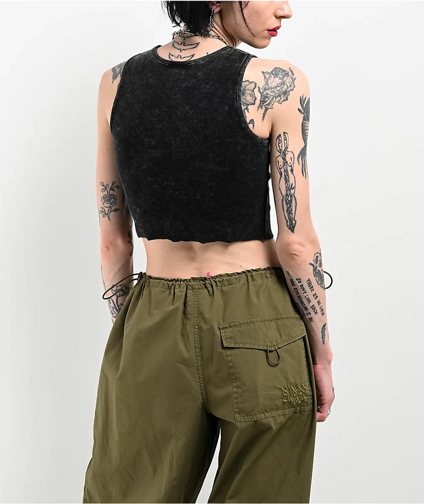 Zine Tawney Ribbed Black Wash Crop Tank Top